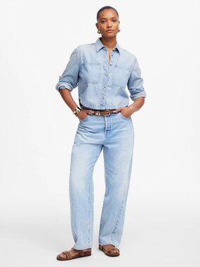 NWT Madewell 24 The Curvy Pieced Barrel-Leg Jean in Foster Wash + Rigid